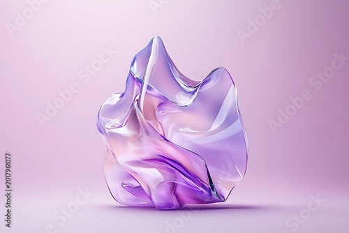 Abstract glass sculpture with purple and pink hues, smooth flowing curves, modern art, reflective surface, artistic design, minimal style
