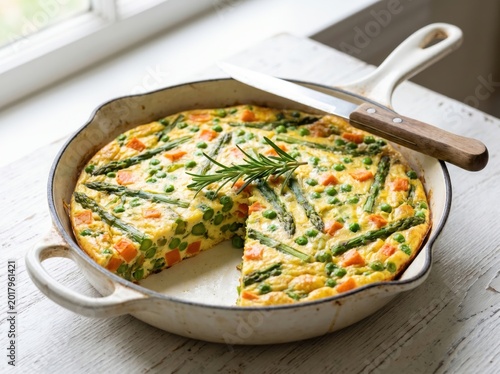 Vegetable frittata in a cast iron skillet