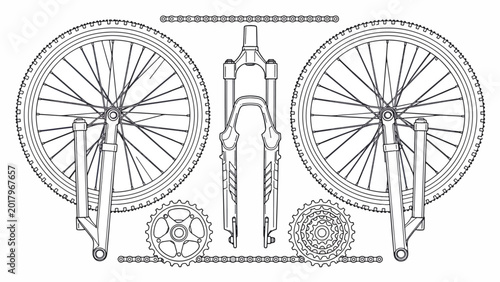 Detailed bicycle parts and components.