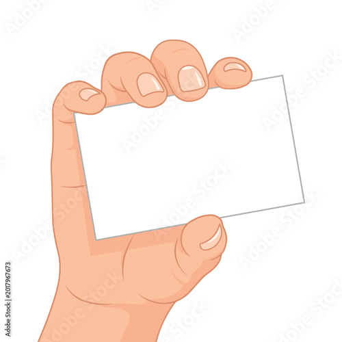 Human Hand Holding Blank White Business Card Vector Illustration