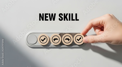 New skill acquisition concept toggle switch illustrating progress and development
