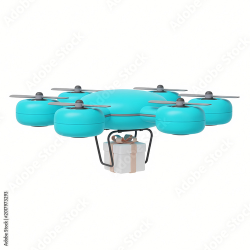 Modern drone delivering gift box isolated on transparent background illustration