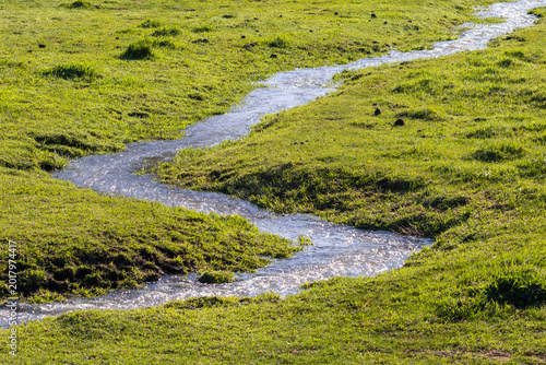 Photography Irrigation stream winding through green field