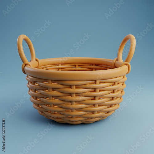 Woven basket illustration with handles on transparent background