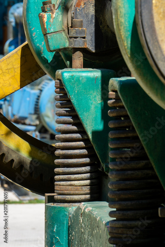 A close-up of the old and abandoned industrial machinery, at the Industrial Museum of Huaibei City, Anhui Province, China. 