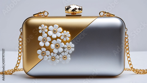 Silver Gold Floral Clutch Bag for Women | Elegant Pearl Flower Evening Purse | Bridal Wedding Party Handbag