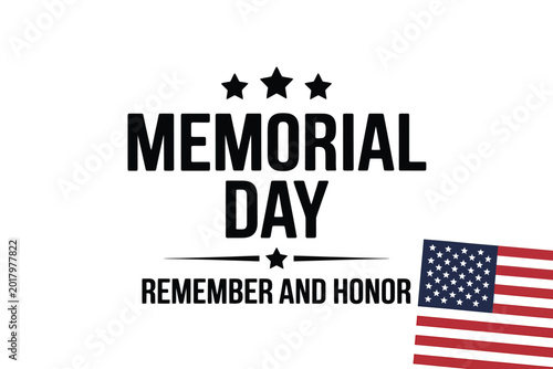 Memorial day typography with stars and american flag white background