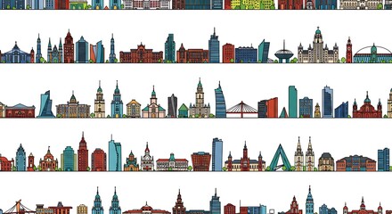 Colorful City Skylines Seamless Pattern
