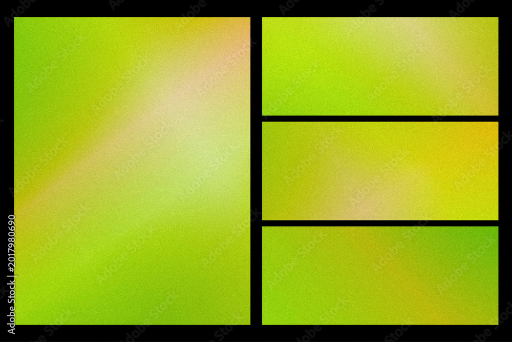 Fototapeta premium Lively lime and yellow gradients flow across large and narrow panels, offering an energetic, cheerful layout ideal for spring sales, kids products, or fresh brand visuals.