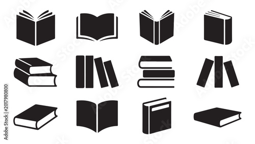 Book icon set. simple isolated flat vector icons of books, open books, and book stacks.