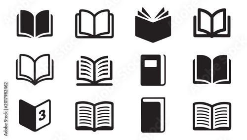 Obraz na płótnie Open book and notebook silhouettes for educational materials and publishing interface design