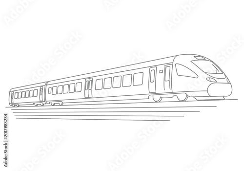 Fotografija High speed modern passenger train moving quickly line art illustration with tran