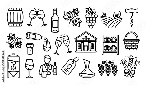 Foto ​Comprehensive Viticulture and Wine Industry Line Icon Set Featuring Vineyard La