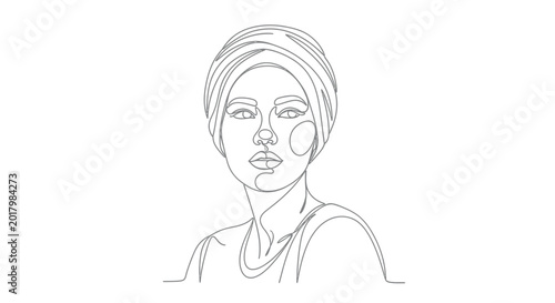 Foto One line drawing of woman wearing turban headwrap style with headwrap minimalist