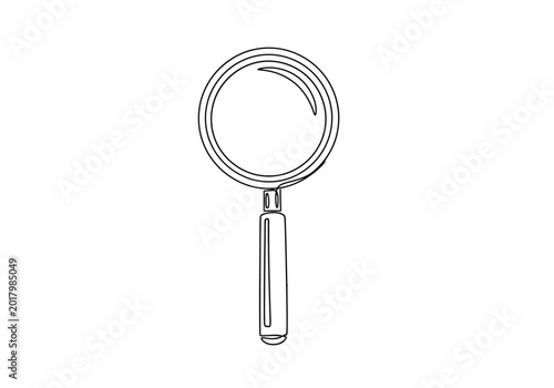 Continuous line drawing of a magnifying glass for search and discovery concept