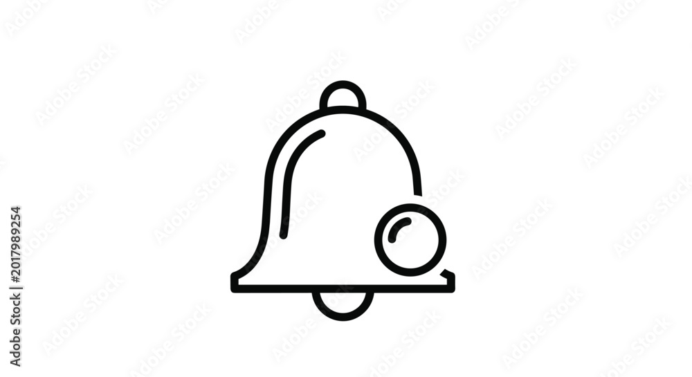 Fototapeta premium Simple black outline of a notification bell icon with a small circle indicating a new alert or message on a white background.