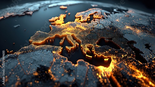 Artificial intelligence controlled regions glowing on futuristic global digital structure