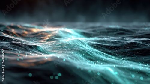 Global data ocean with glowing artificial intelligence currents futuristic technology concept