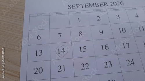 marking 14 September 2026 date on the calendar	