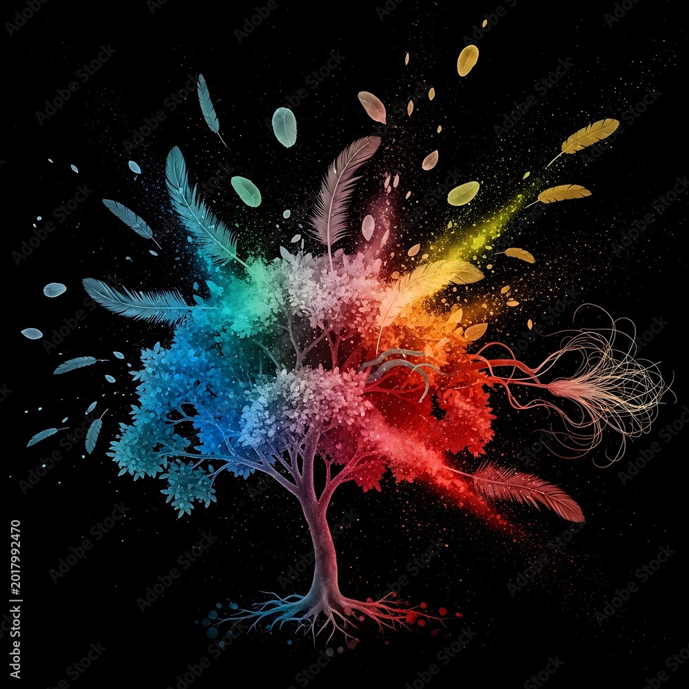 Obraz premium Vibrant colorful tree explosion abstract art.