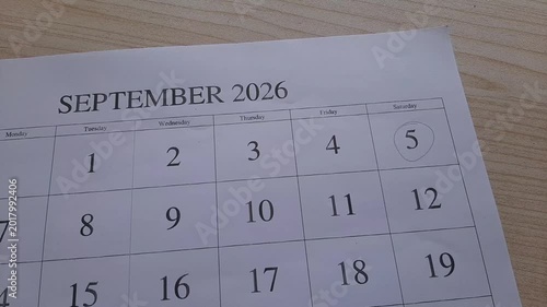 marking September 5, 2026 date on the calendar	