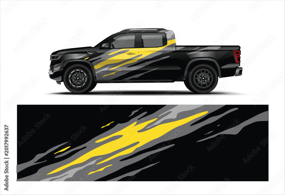 Fototapeta premium Modern Pickup Truck Side Wrap Racing Decal Vector