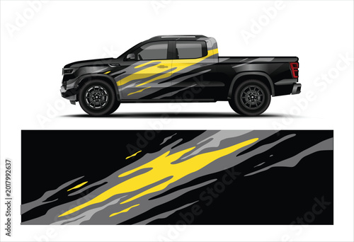 Modern Pickup Truck Side Wrap Racing Decal Vector