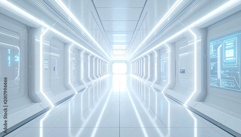 Fototapeta premium Clean futuristic medical technology background featuring subtle metallic circuitry and soft blue glowing data lines.