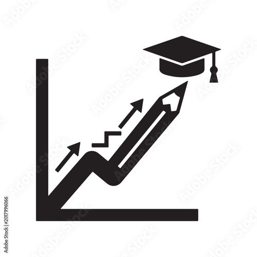 Φωτογραφία Black pencil of upward graph growth with graduation cap