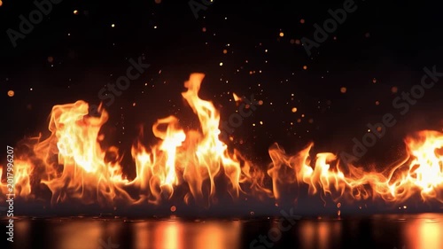 Fiery Blaze: A dynamic display of flames dances vibrantly against a dark backdrop, capturing the raw energy and untamed power of fire.