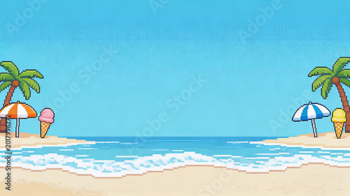 8-bit retro pixel summer beach background