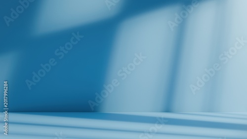 Quadro su tela Modern blue wall studio background with soft grey shadows and elegant light, for