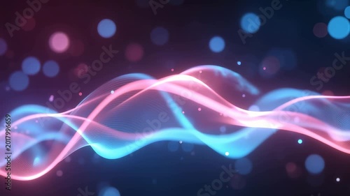 Abstract Digital Wave: A mesmerizing display of flowing, ethereal waves in vibrant hues of pink and blue, creating a sense of movement and energy against a dark backdrop.