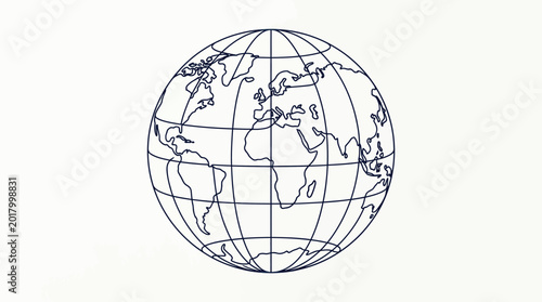 Simple line art illustration of the world globe with latitude and longitude grid lines.