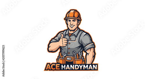 Ace Handyman Logo with Confident Worker Giving Thumbs Up.