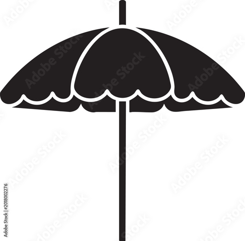 Beach Umbrella, Sun Shade, Vector Icon, Black and White
