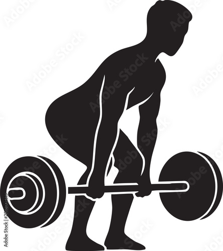 Black silhouette fitness icon, weightlifter lifting weights, gym workout vector, exercise illustration
