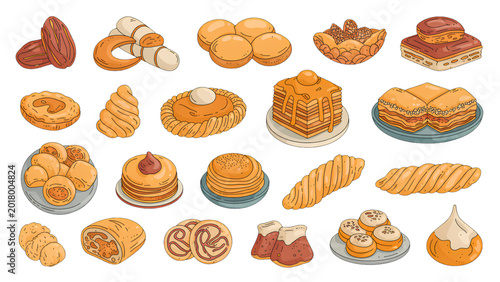 Quadro su tela Assorted delicious pastries and baked goods on a clean surface