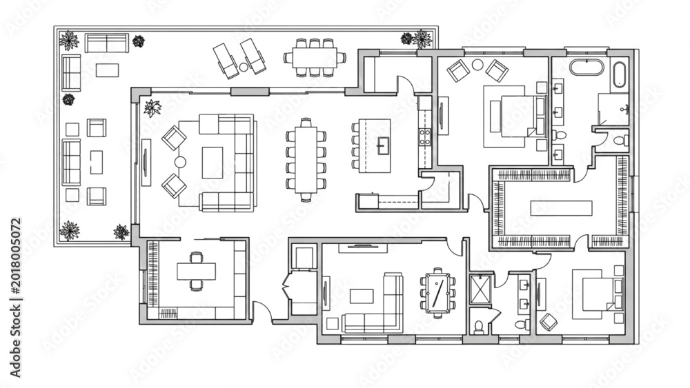 Fototapeta premium Modern Luxury Apartment Floor Plan CAD Blueprint