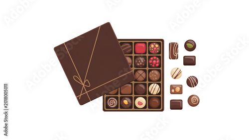 Foto Assorted gourmet chocolates and truffles in elegant packaging with boxes and gol