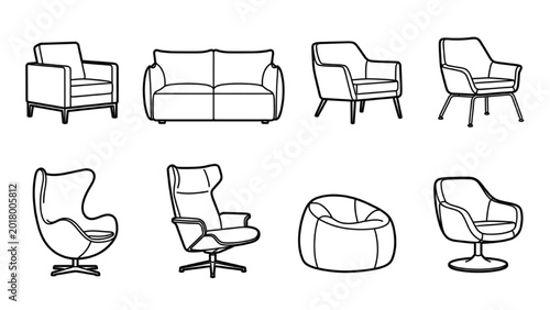 Lounge Office Chair CAD Vector Collection | Reception Seating Elevation Pack