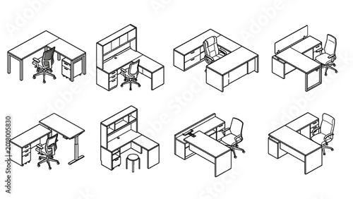Cubicle Office Workstation CAD Vector Collection | Modular Workspace Furniture Pack
