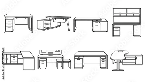Manager Desk CAD Vector Collection | Professional Office Workspace Elevation Pack