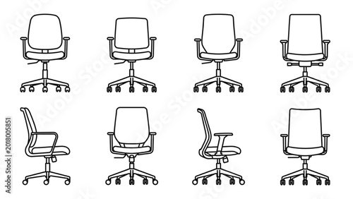 Minimal Task Chair CAD Vector Collection | Modern Office Seating Elevation Set