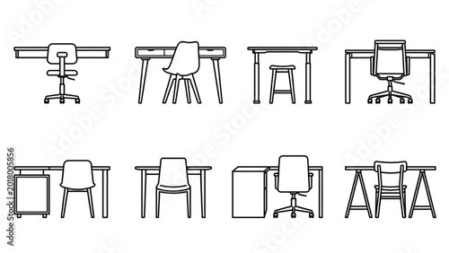 Chair and Table CAD Vector Collection | Modern Furniture Elevation Illustration Set