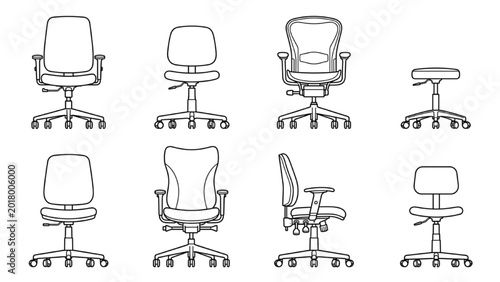 Rolling Task Chair CAD Vector Collection | Ergonomic Office Seating Elevation Pack