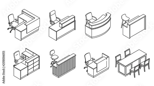 Reception Desk CAD Vector Collection | Modern Lobby Furniture Illustration Set