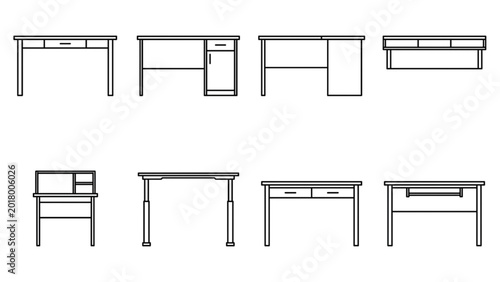 Modern Office Desk CAD Vector Collection | Workspace Furniture Elevation Set