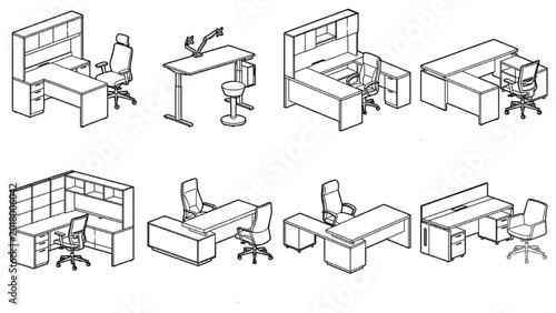 Cubicle Workstation CAD Vector Collection | Modular Office Furniture Elevation Pack