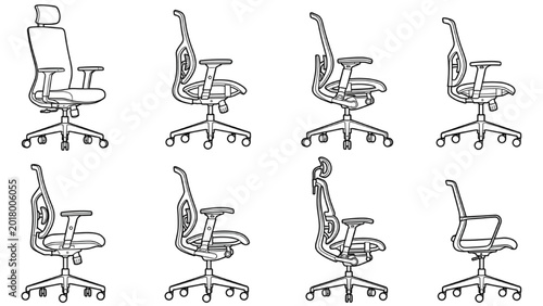Ergonomic Mesh Office Chair CAD Vector Collection | Architectural Elevation Blocks
